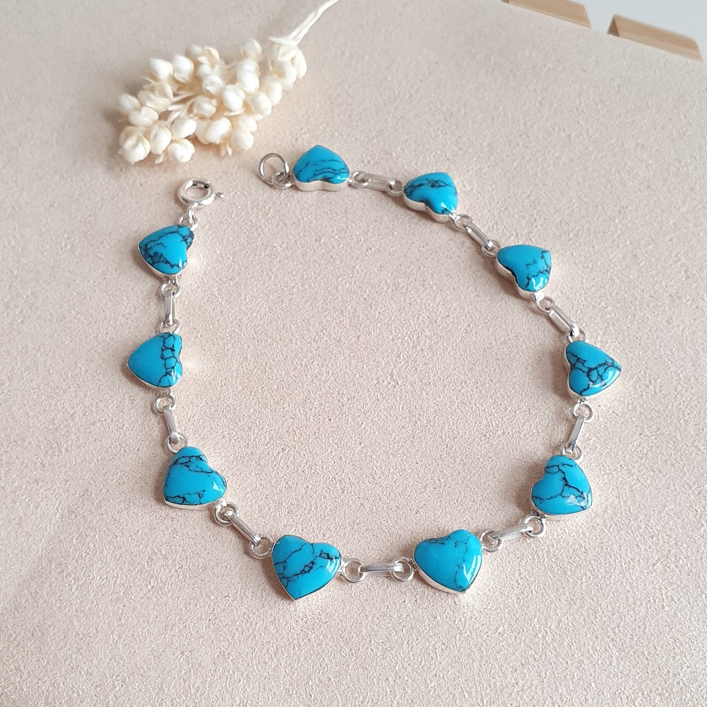 Pulsera Plata Corazón Turquesa