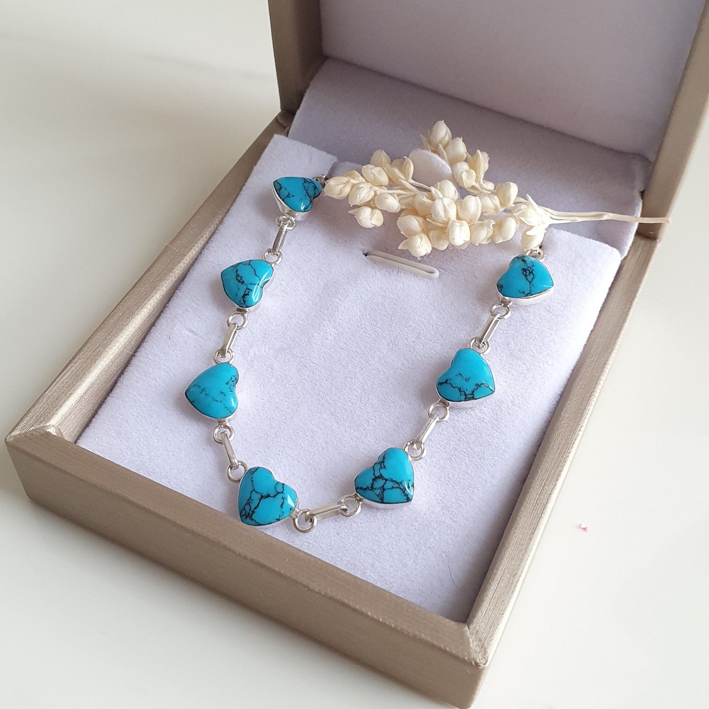 Pulsera Plata Corazón Turquesa