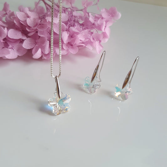 Conjunto Flor Plata con Cristal