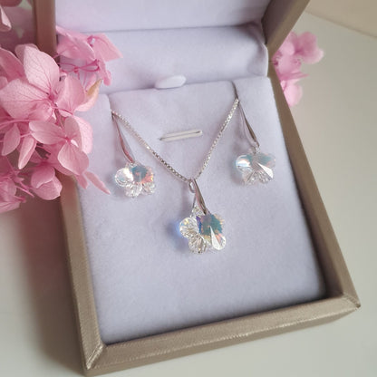 Conjunto Flor Plata con Cristal - Joyas Alicanto