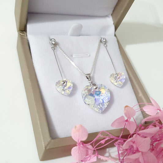 Conjunto Corazón  Plata con Cristal
