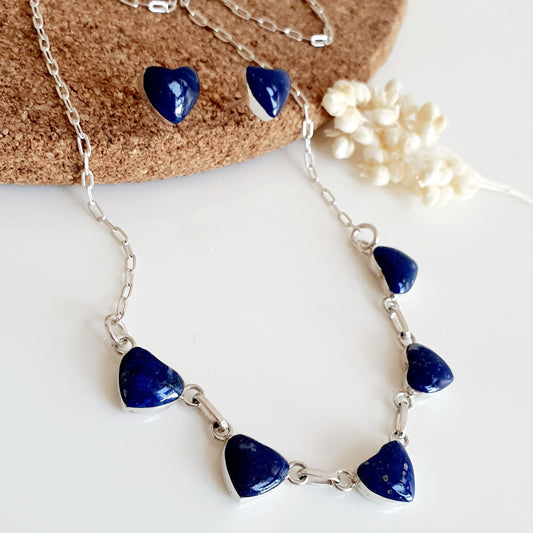 Conjunto Corazón Plata con Piedra Lapislázuli