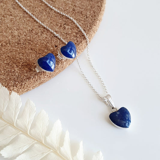 Conjunto Corazón Plata con Piedra Lapislázuli