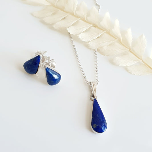 Conjunto Gota Plata con Piedra Lapislázuli