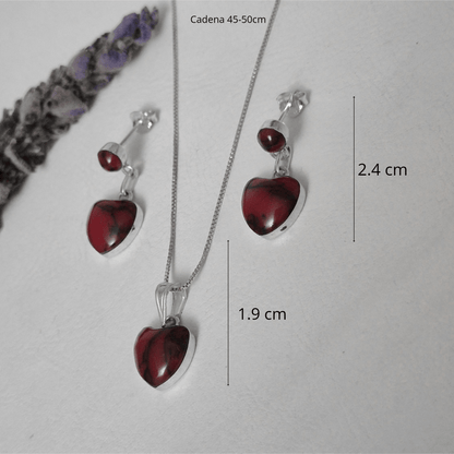 Conjunto Aros y Collar en Plata 950 con Jaspe Corazón