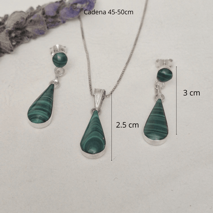 Conjunto de Plata 950 y Malaquita en Gota | Hecho a Mano en Chile