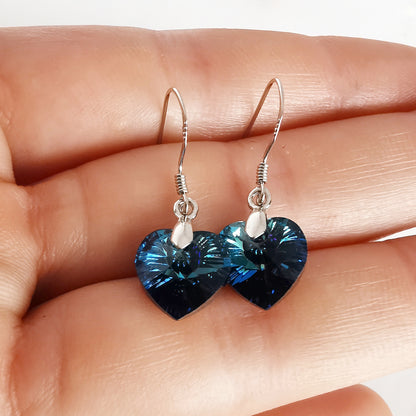 Aro Plata Cristal Corazón Azul - Joyas Alicanto