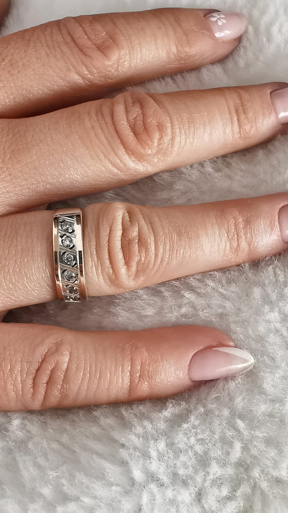 Anillo Cintillo Plata con Oro 18kt. - Joyas Alicanto