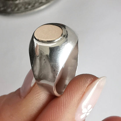 Anillo Sello Ovalado Plata con Oro 18kl. - Joyas Alicanto
