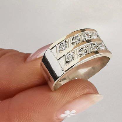 Anillo Plata Doble Cintillo con Oro 18kl. - Joyas Alicanto
