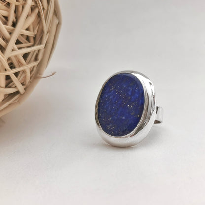 Anillo Lapidado Piedra Lapislázuli. - Joyas Alicanto