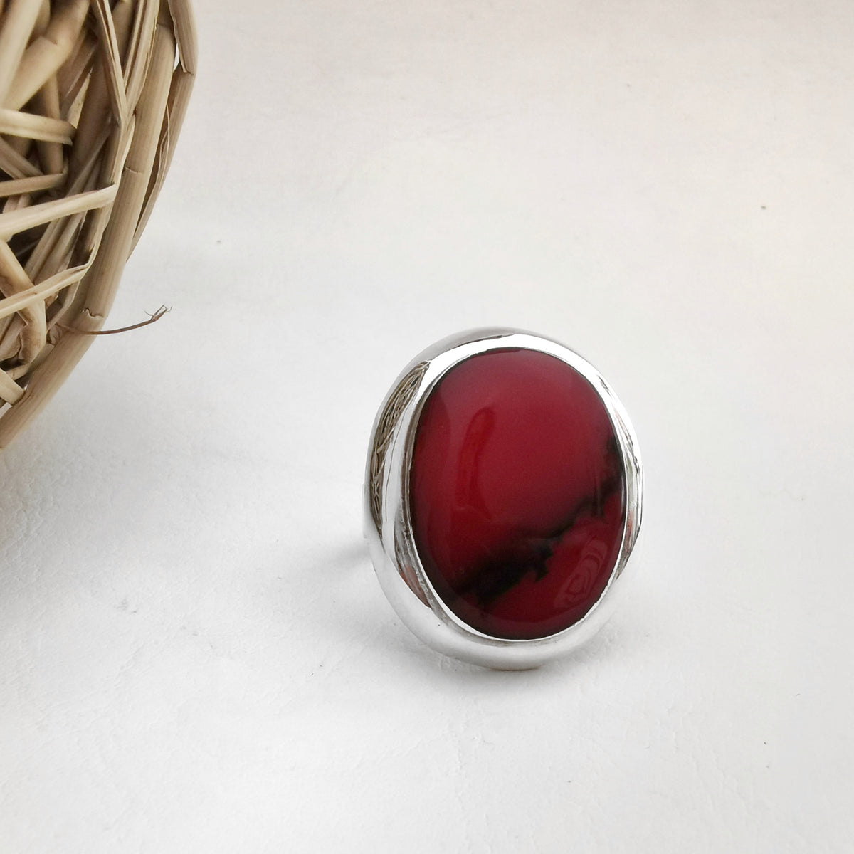 Anillo Lapidado Piedra Jaspe Rojo