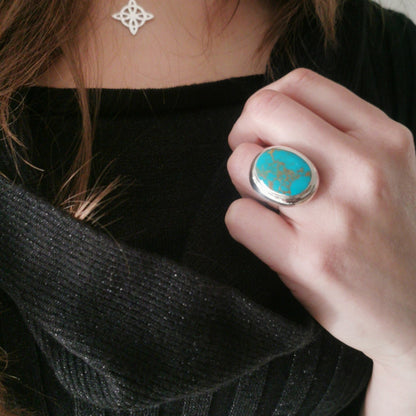 Anillo Lapidado Piedra Turquesa - Joyas Alicanto