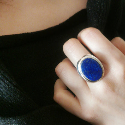 Anillo Lapidado Piedra Lapislázuli. - Joyas Alicanto