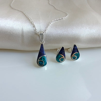 Conjunto Gota Plata Mosaico Lapislázuli