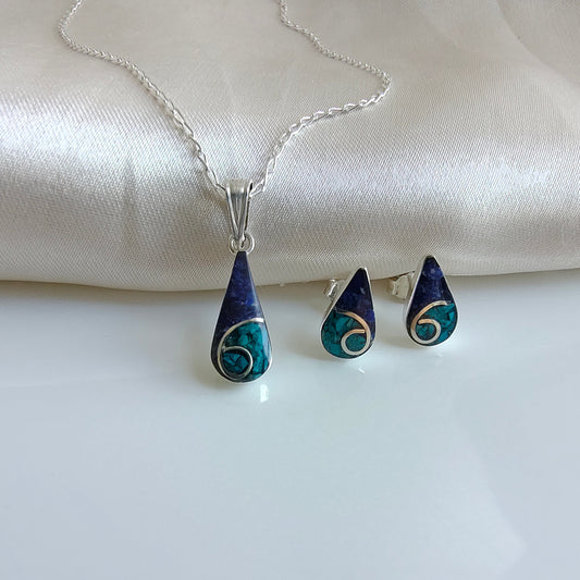 Conjunto Gota Plata Mosaico Lapislázuli