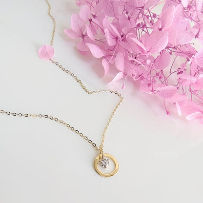 Collar Oro 14kl Punto Luz Corazón