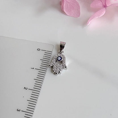 Medalla Mano de Fátima de Plata y Circón 10mm