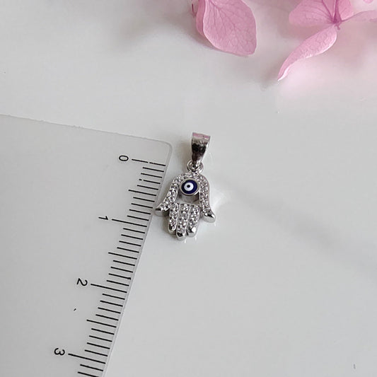 Medalla Mano de Fátima de Plata y Circón 10mm