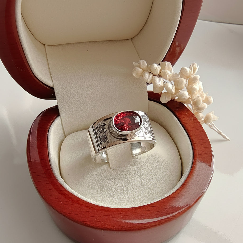 Anillo Rojo Plata con Oro 18kl.