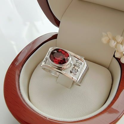 Anillo Rojo Plata con Oro 18kl.