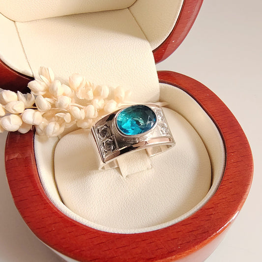 Anillo Turquesa Plata con Oro 18kl.