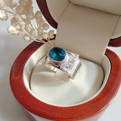 Anillo Turquesa Plata con Oro 18kl.