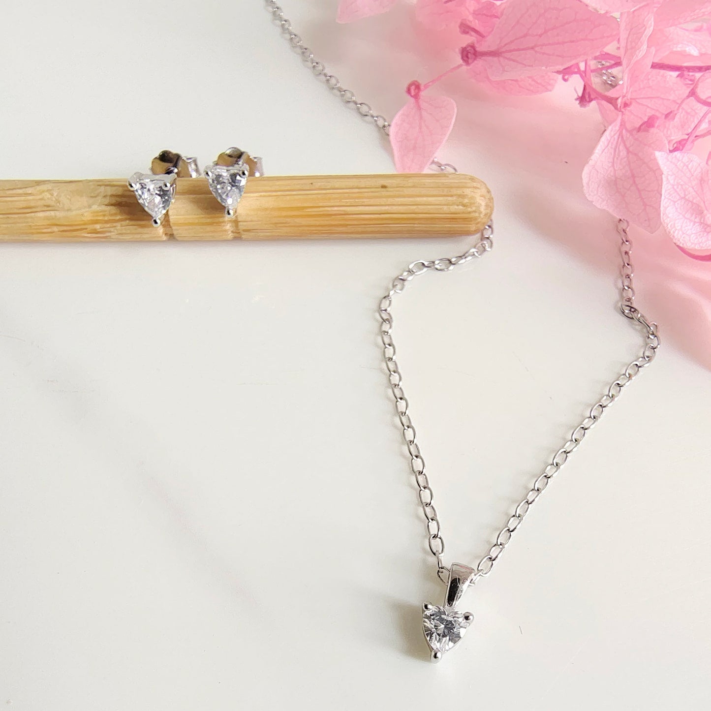 Conjunto Plata  Punto de Luz Corazón