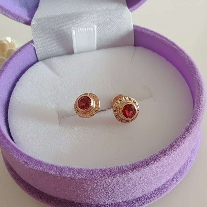 Aros Oro 14kl. Flor Rojo 7mm
