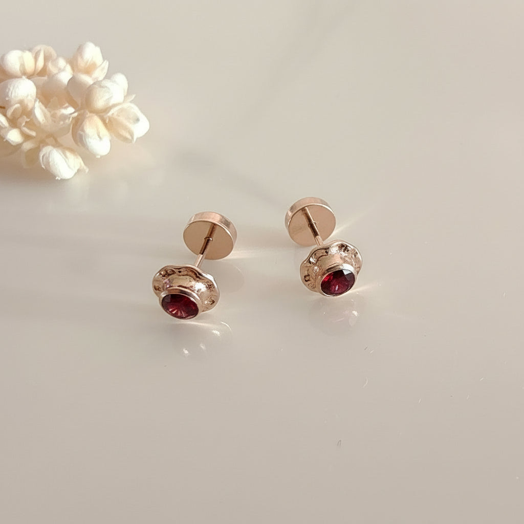 Aros Oro 14kl. Flor Roja 5mm