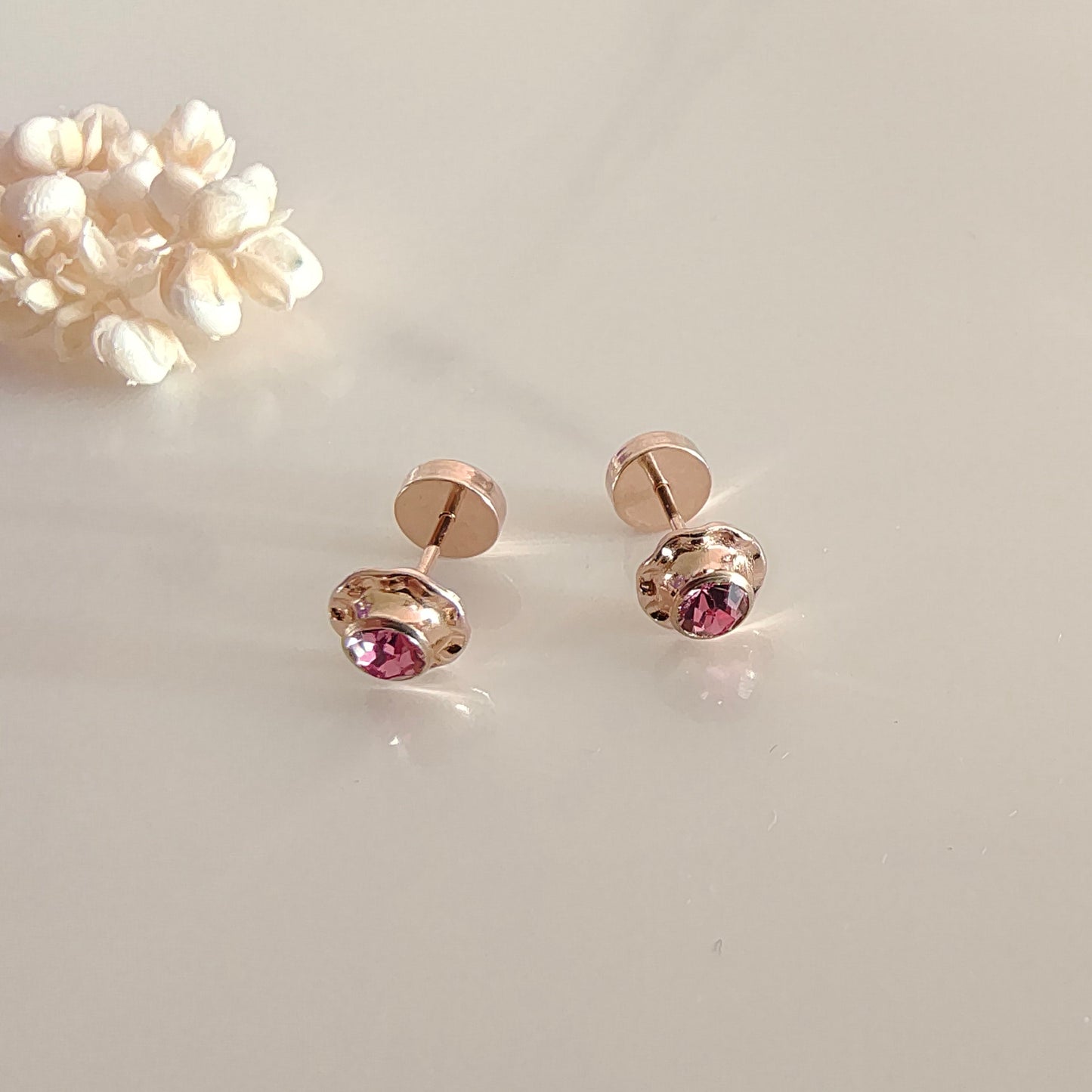 Aros Oro 14kl. Flor Rosa 5mm