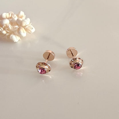 Aros Oro 14kl. Flor Rosa 5mm