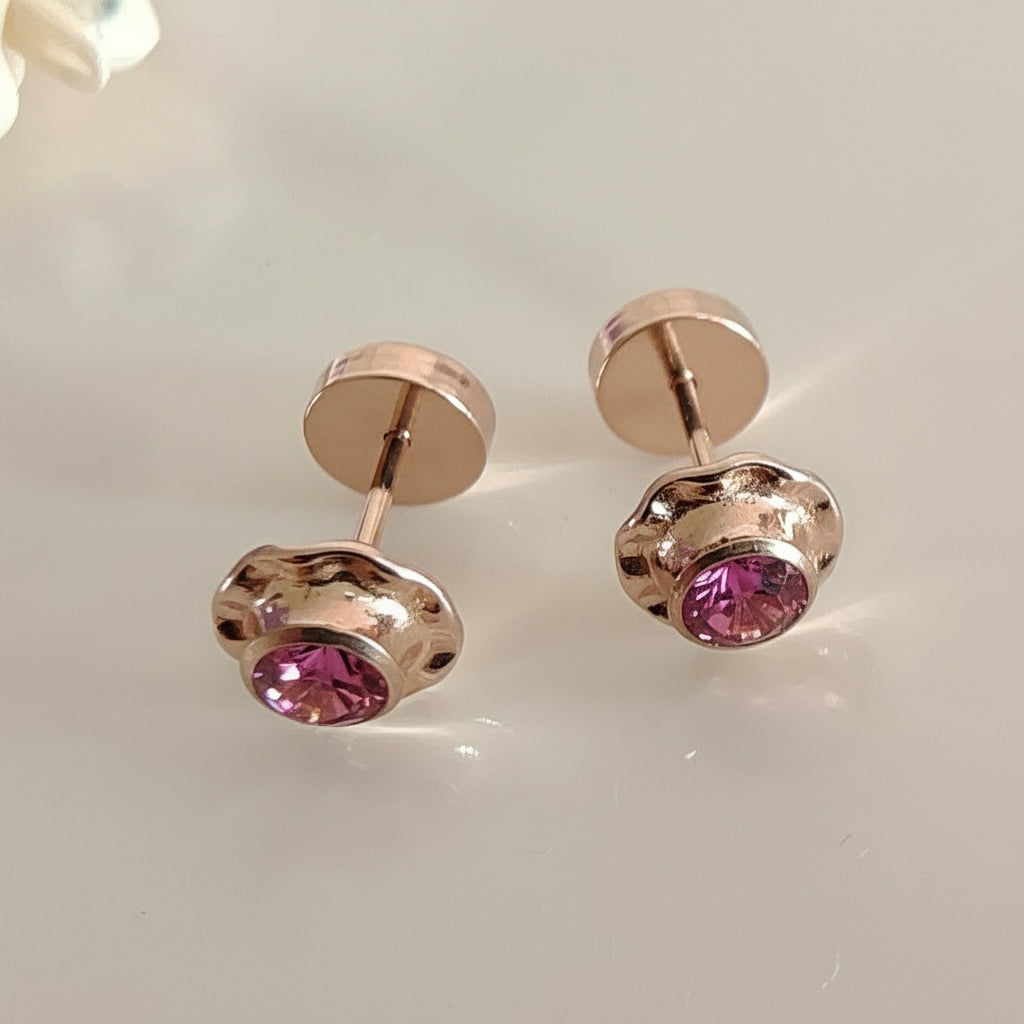 Aros Oro 14kl. Flor Rosa 7mm