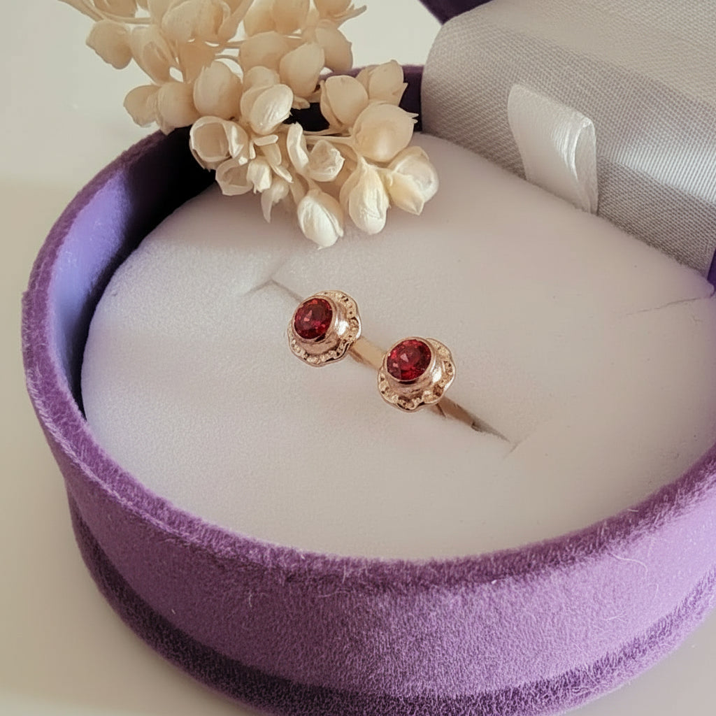 Aros Oro 14kl. Flor Roja 5mm