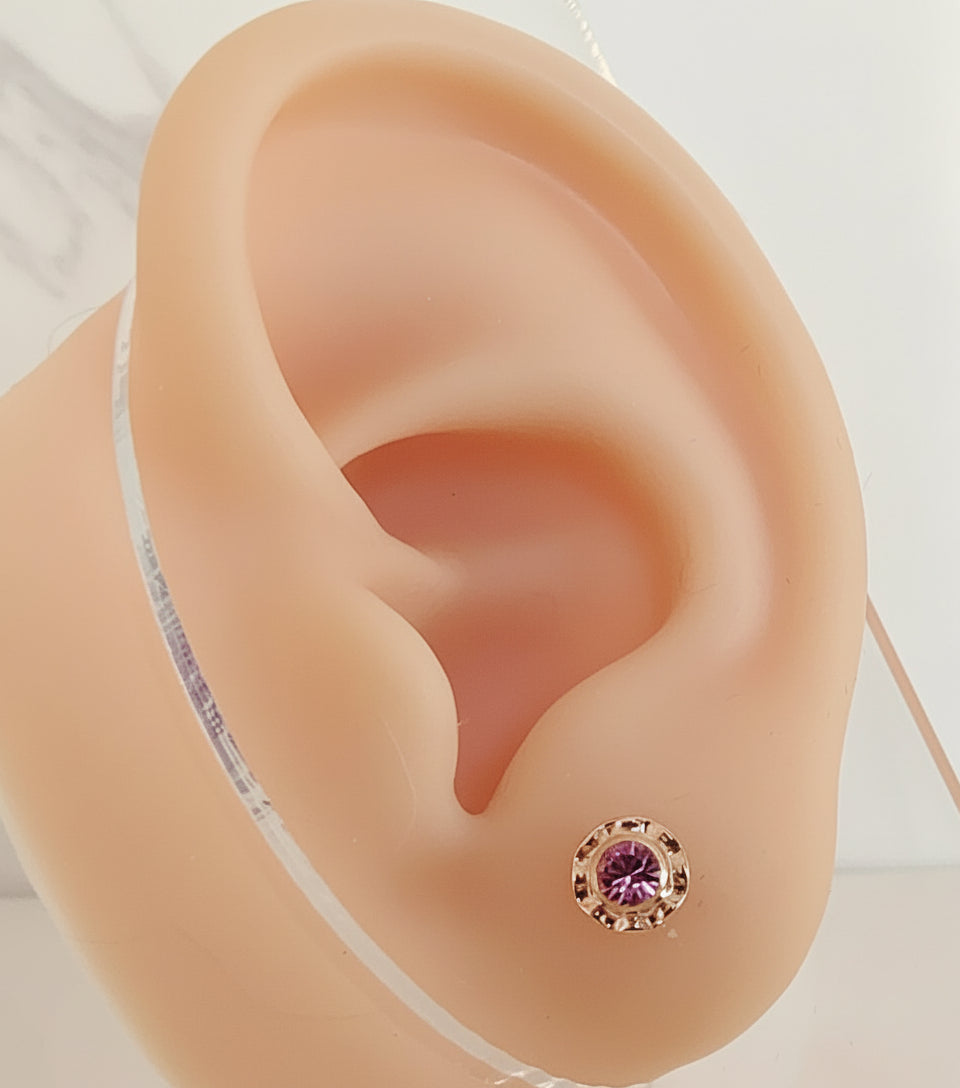 Aros Oro 14kl. Flor Rosa 5mm