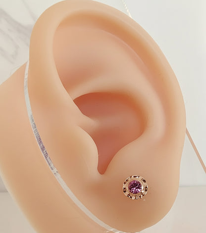 Aros Oro 14kl. Flor Rosa 5mm