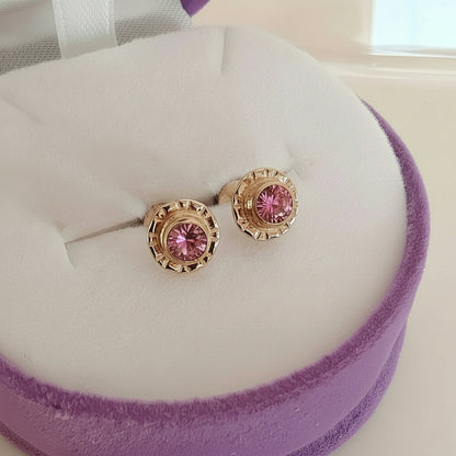 Aros Oro 14kl. Flor Rosa 7mm