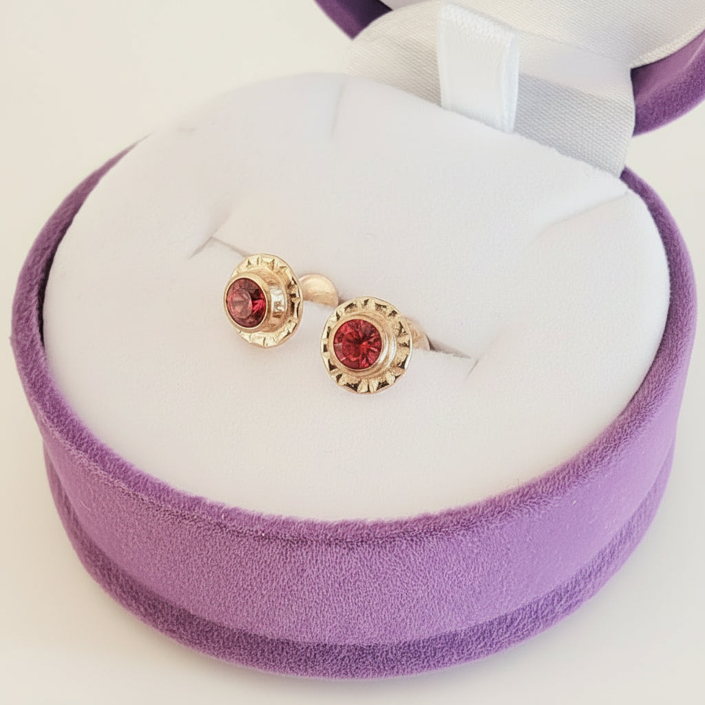 Aros Oro 14kl. Flor Rojo 7mm