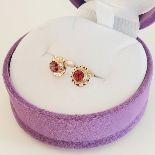 Aros Oro 14kl. Flor Rojo 7mm