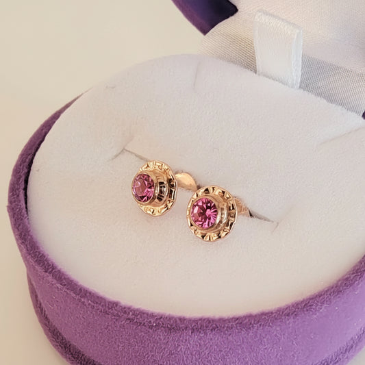 Aros Oro 14kl. Flor Rosa 7mm