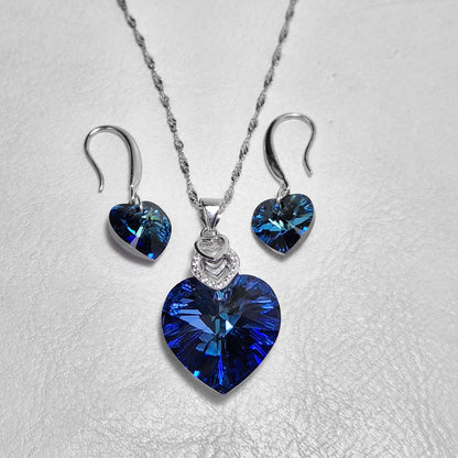 Conjunto Corazón Azul Profundo | Plata 925 y Cristal