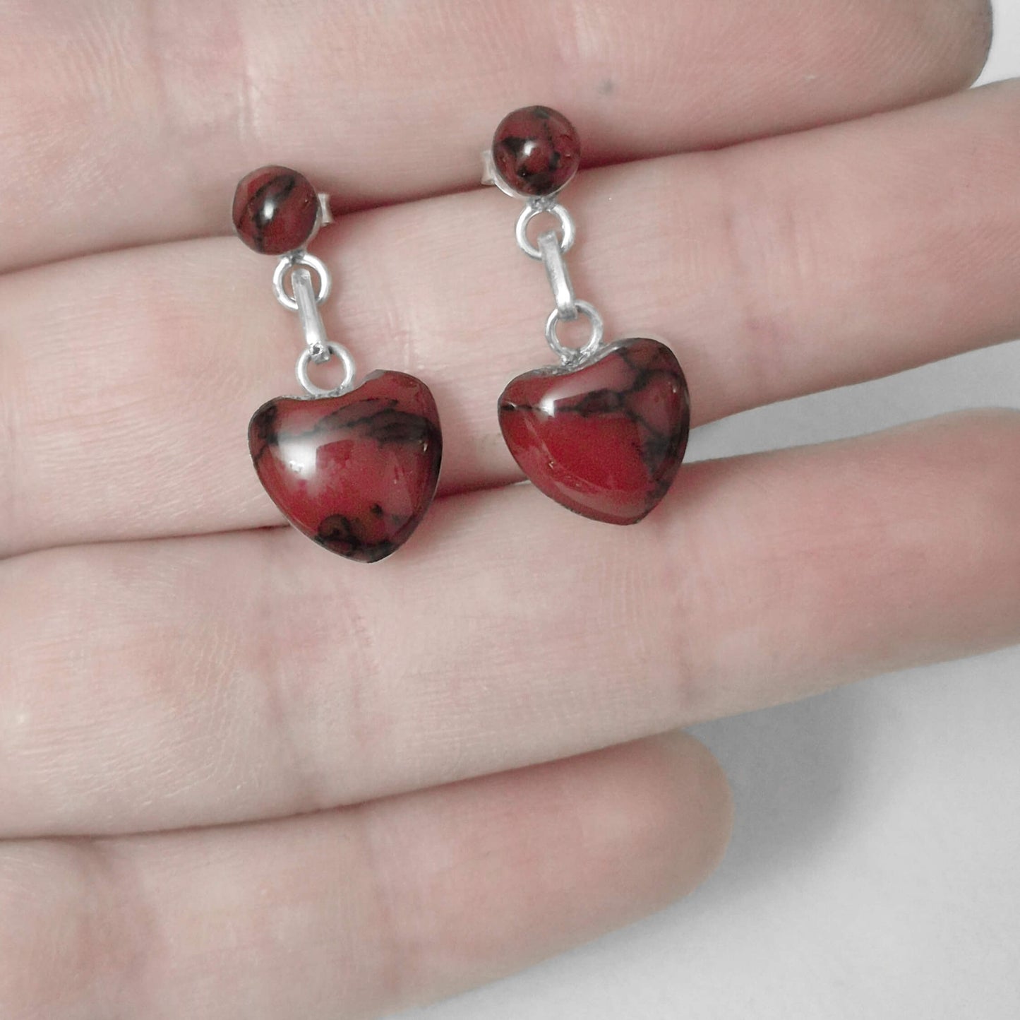 Conjunto Aros y Collar en Plata 950 con Jaspe Corazón