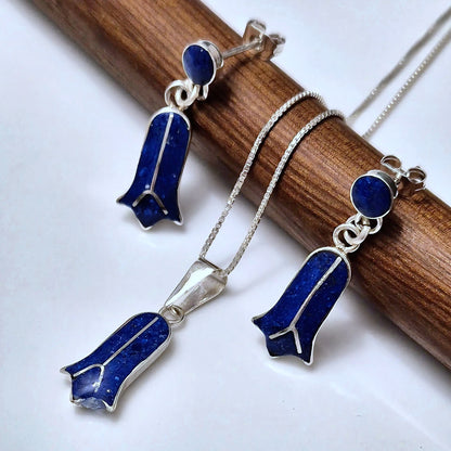 Conjunto Copihue de Plata y lapislazuli