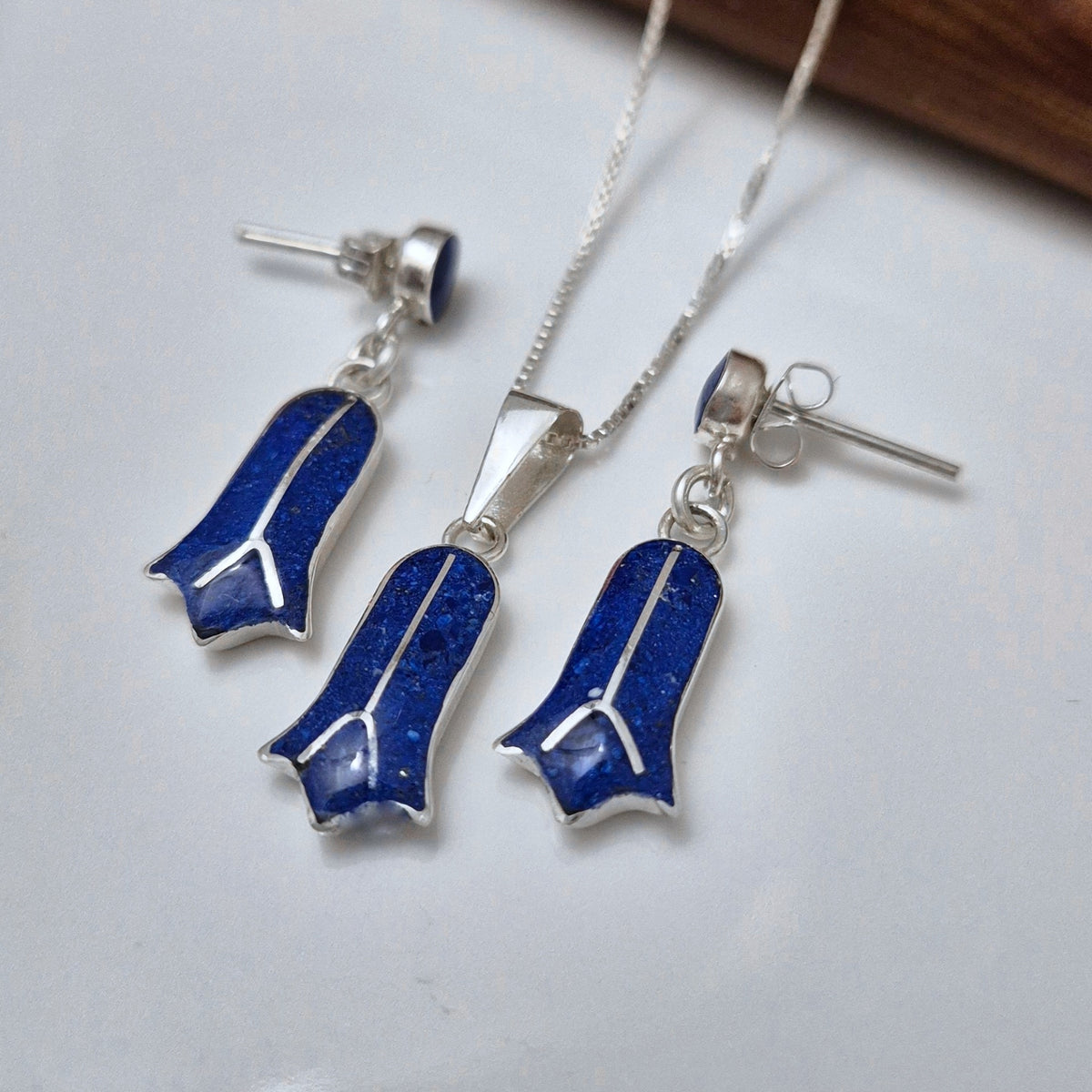 Conjunto Copihue de Plata y lapislazuli