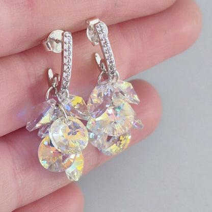 Aros de Plata con Cristales Tornasol y Microcircones | 3.5 cm